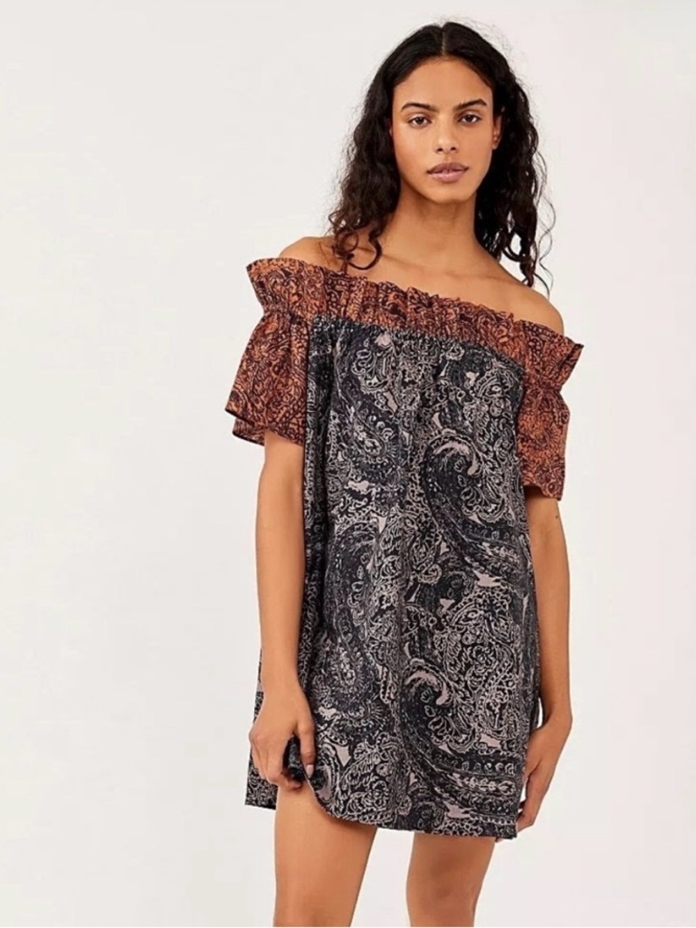 Free People • Sophie cotton off the shoulder printed mini dress